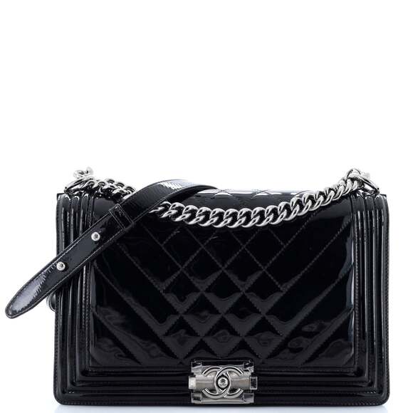 Chanel Boy Flap Bag Chevron Patent New #184766C26B - Picture 1 of 9